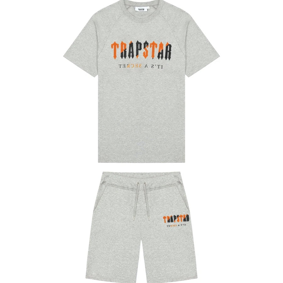 Chenille Decoded Shorts Set - Grey/Orange
