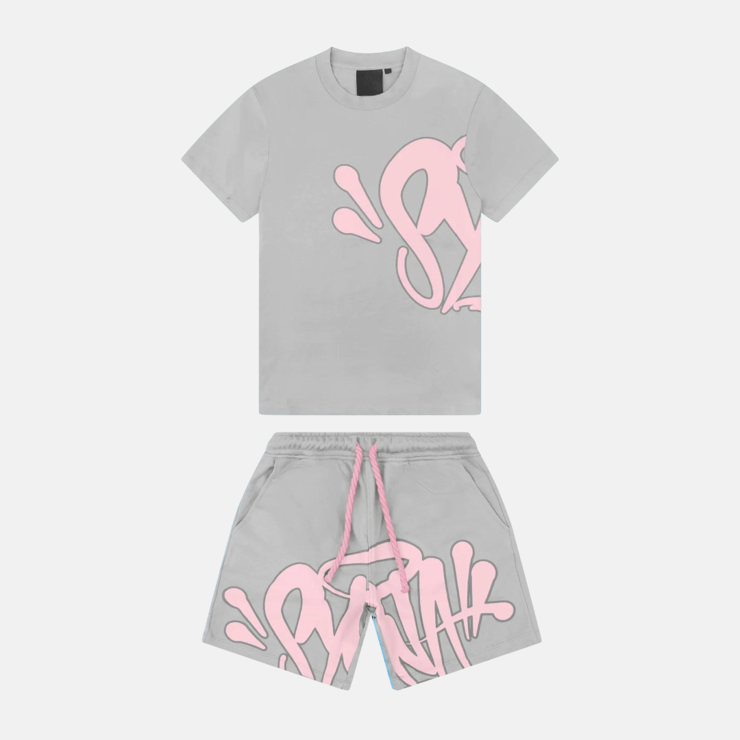 T-shirt & Shorts Logo Set - Grey/Pink